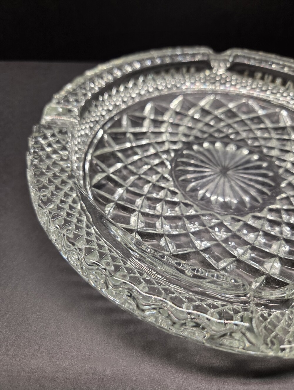 80s Anchor Hocking Wexford Ashtray Large Round Pressed Glass 8.25” Trinket Tray